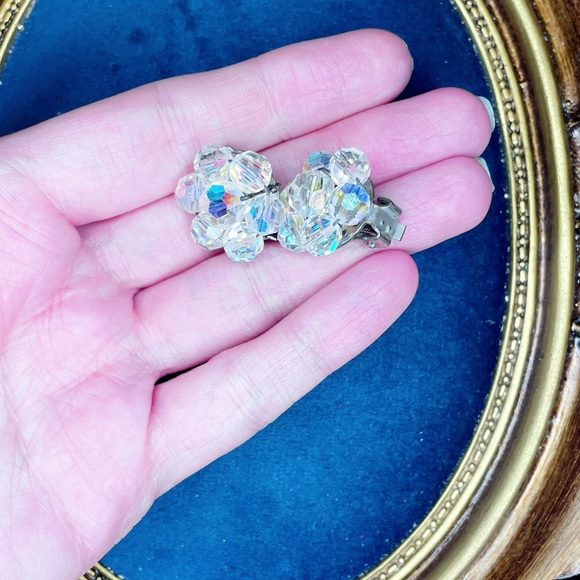 33. Vintage AB Crystal Silvertone Clip-On Earrings - Picture 2 of 4